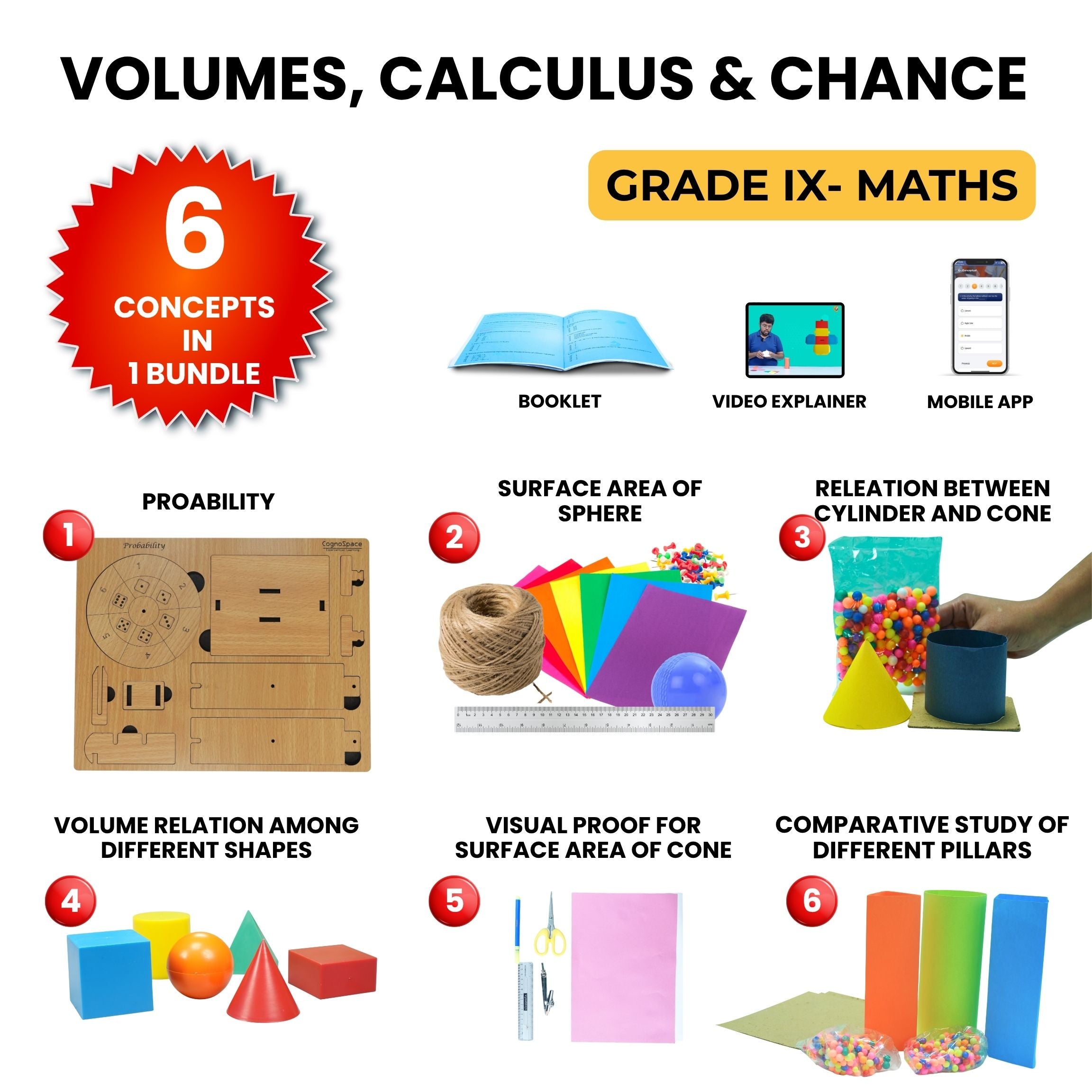 Practiko Class 9 Math Kit – Volumes, Calculus & Chance experiment setup; Student performing Volumes, Calculus & Chance activity – Practiko math learning kit; Math concept demonstration from Volumes, Calculus & Chance kit by Practiko; Hands-on learning with Practiko Volumes, Calculus & Chance math STEM kit; Volumes, Calculus & Chance kit materials and tools for Grade 9 math experiments